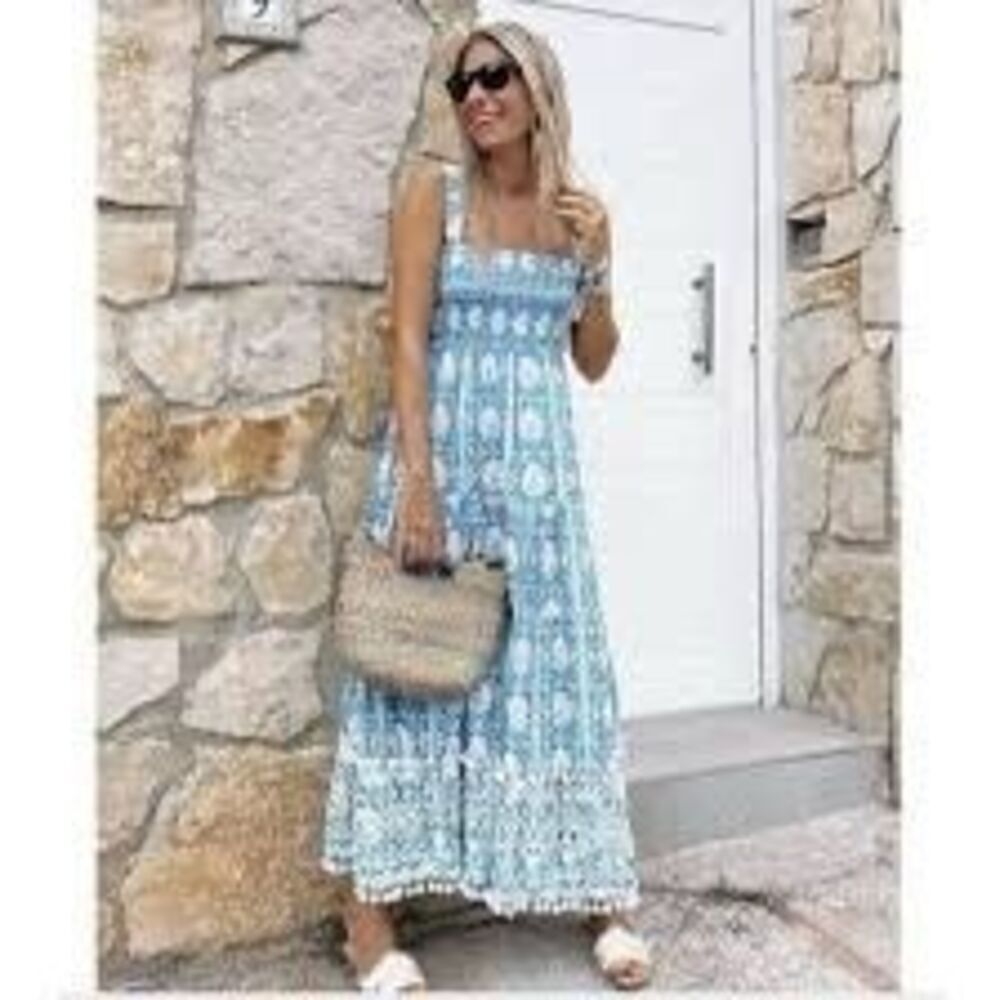 NWT Zara Floral Smocked Dress Size Large Blue - Picture 4 of 12